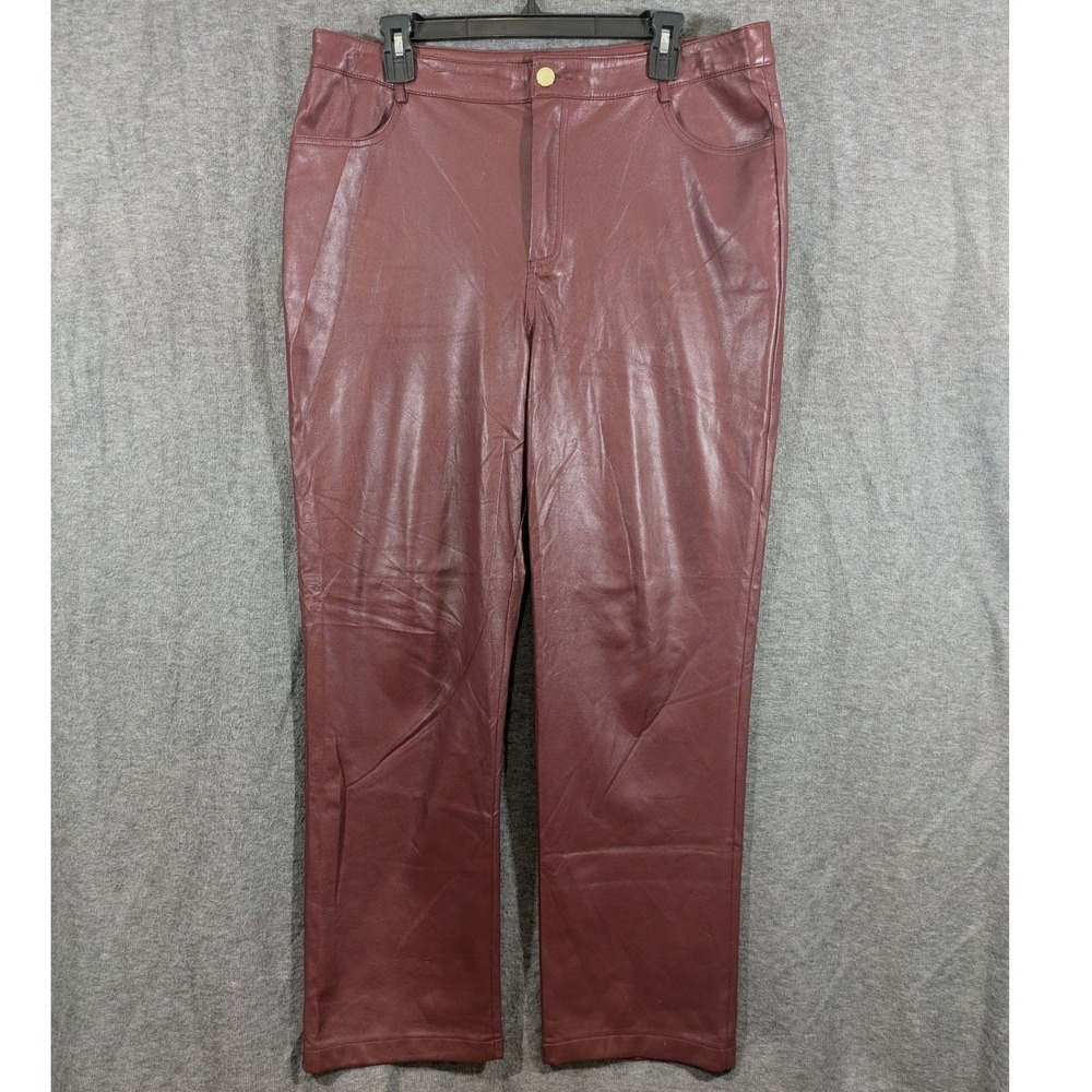Marc New York Andrew Marc Burgundy Faux Leather Straight Leg Pants Womens 14
